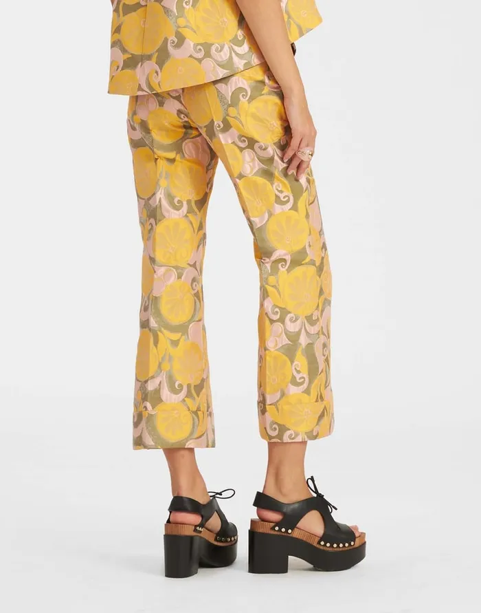La Doublej Hendrix Pants Moonflower Yellow In Jacquard Women Shorts and Pants