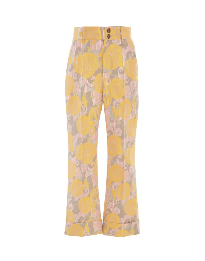 La Doublej Hendrix Pants Moonflower Yellow In Jacquard Women Shorts and Pants