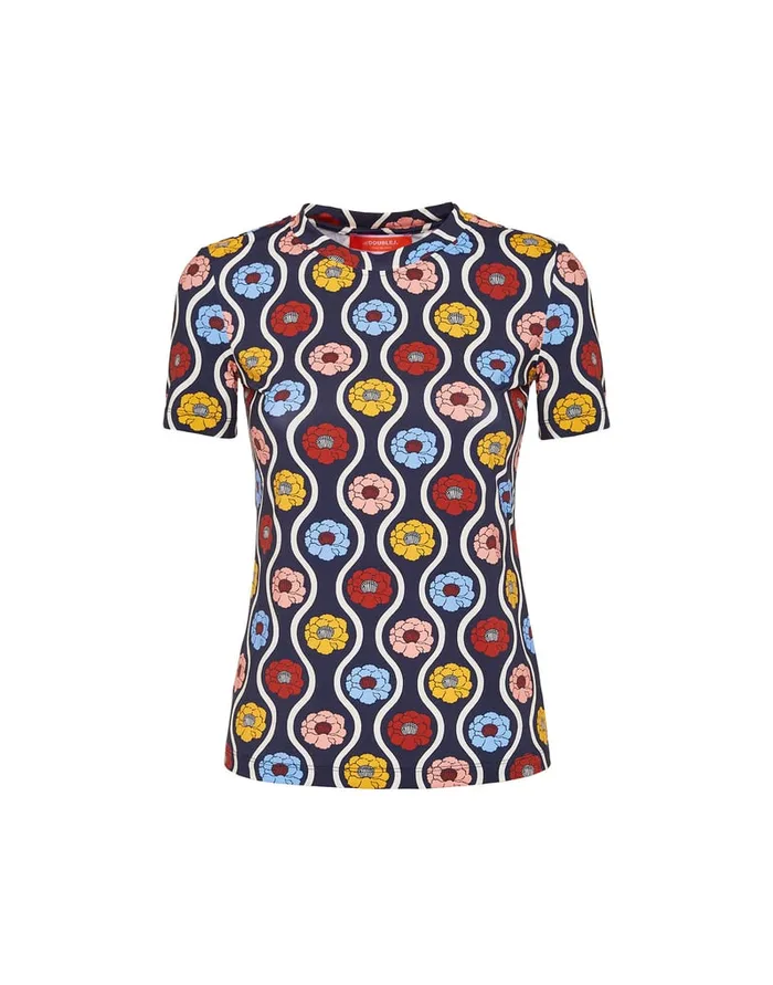 La Doublej Jazzercize TShirt Whitsun Mini Blue In Skinny Jersey Women Loungewear