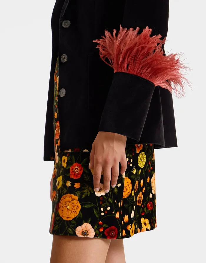 La Doublej Keaton Jacket Solid Black In Cotton Velvet With Feathers Women Outerwear