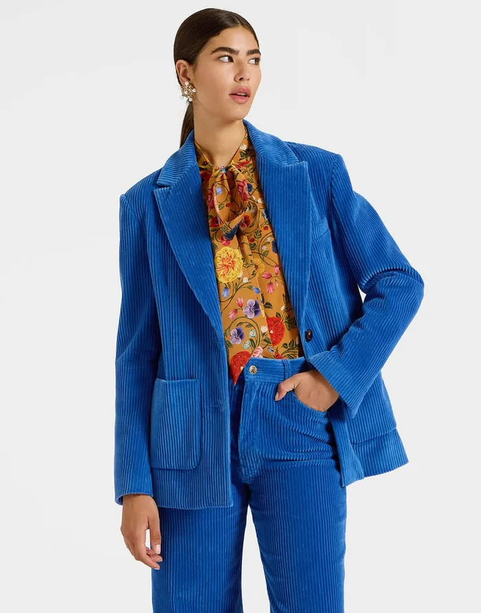 La Doublej Kelly Jacket Solid Light Blue In Velvet Corduroy Women Outerwear