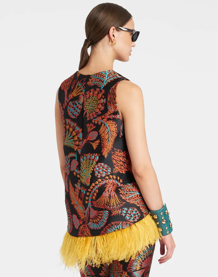 La Doublej La Scala Top Sicomore Black In Jacquard With Feathers Women Shirts and Tops