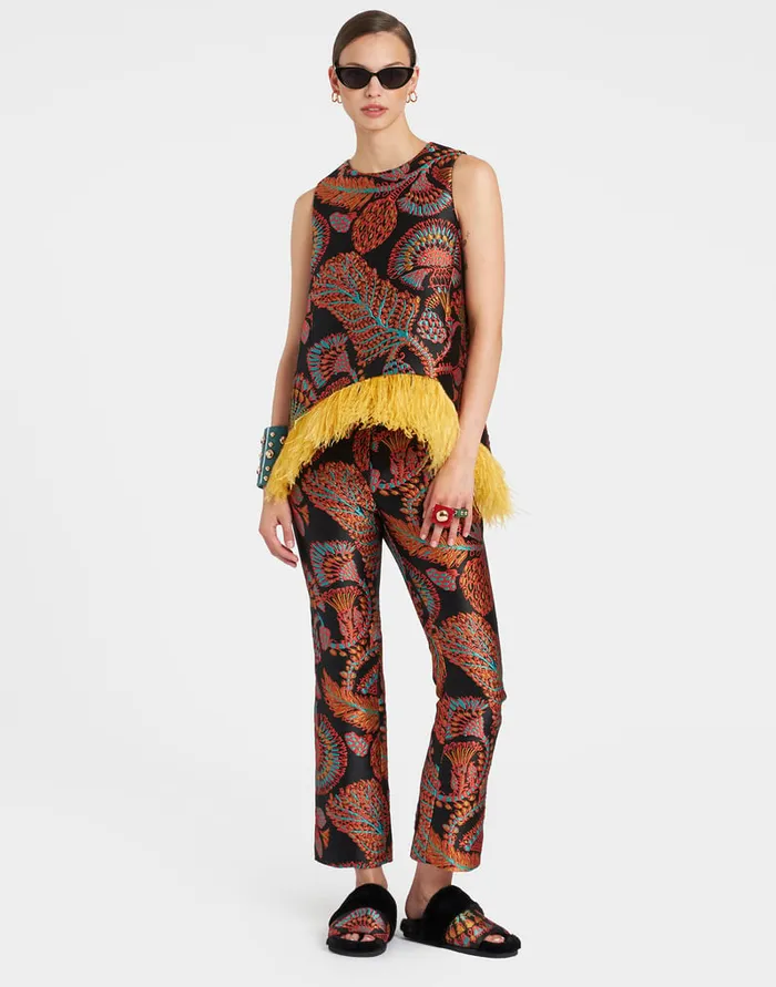 La Doublej La Scala Top Sicomore Black In Jacquard With Feathers Women Shirts and Tops