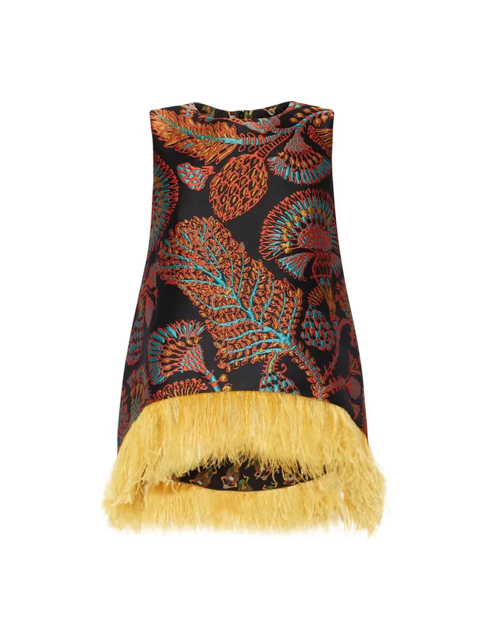 La Doublej La Scala Top Sicomore Black In Jacquard With Feathers Women Shirts and Tops