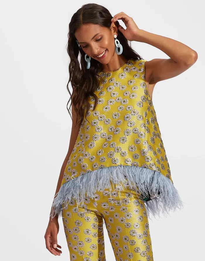 La Doublej La Scala Top With Feathers Margarita In Jacquard Women Party Dressing