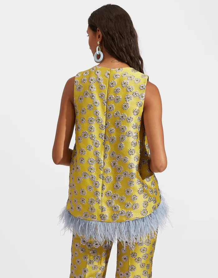 La Doublej La Scala Top With Feathers Margarita In Jacquard Women Party Dressing