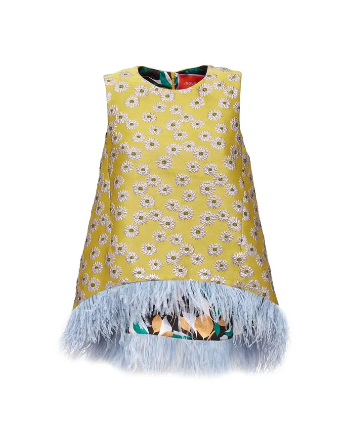 La Doublej La Scala Top With Feathers Margarita In Jacquard Women Party Dressing
