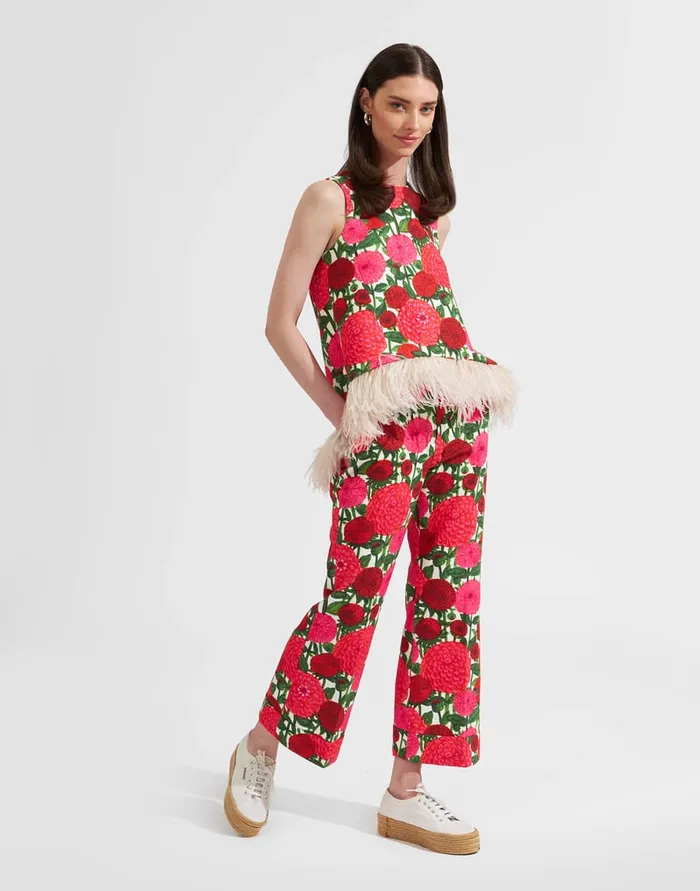 La Doublej La Scala Top With Feathers Pink Dahlias In Shot Cotton Women Shirts and Tops La Doublej La Scala Top With Feathers Pink Dahlias In Shot Cotton Women Shirts and Tops