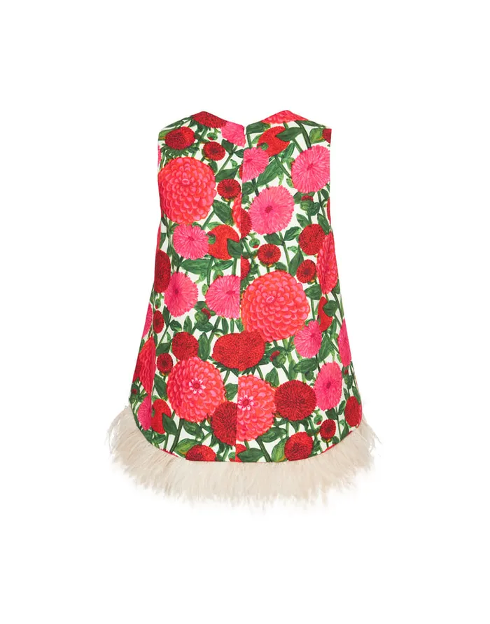 La Doublej La Scala Top With Feathers Pink Dahlias In Shot Cotton Women Shirts and Tops