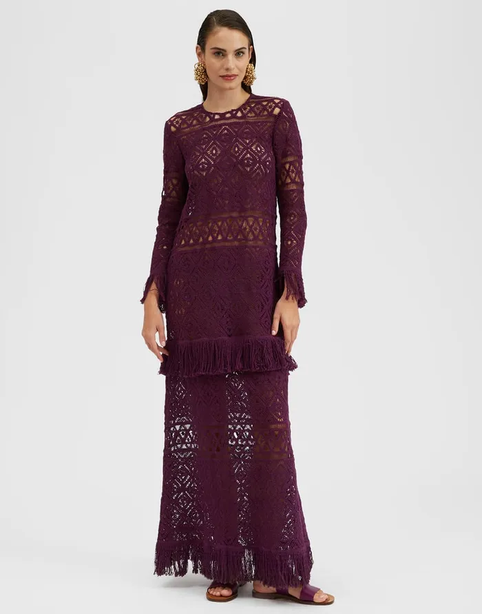 La Doublej Lacey Long Sleeve Swing Dress Plaza Purple In Macram Women Dresses