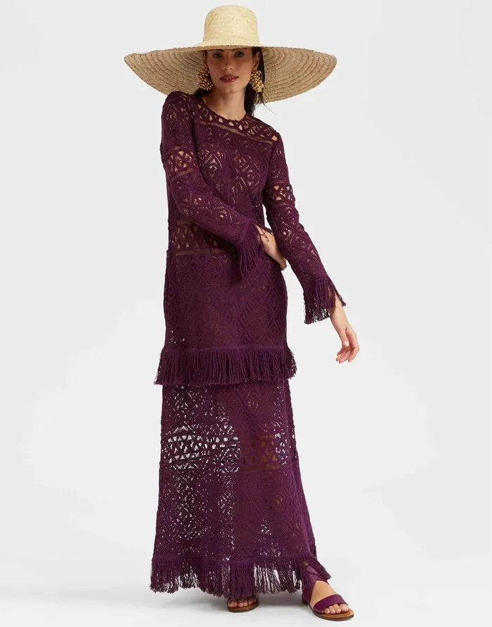 La Doublej Lacey Long Sleeve Swing Dress Plaza Purple In Macram Women Dresses