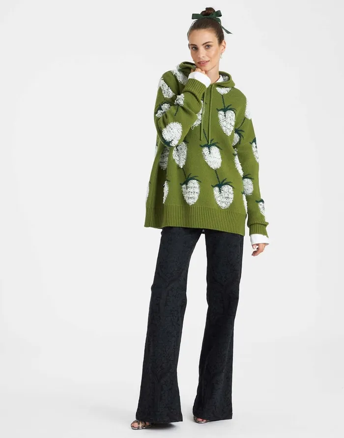 La Doublej Lampone Hoodie Green In Jacquard Women Knitwear