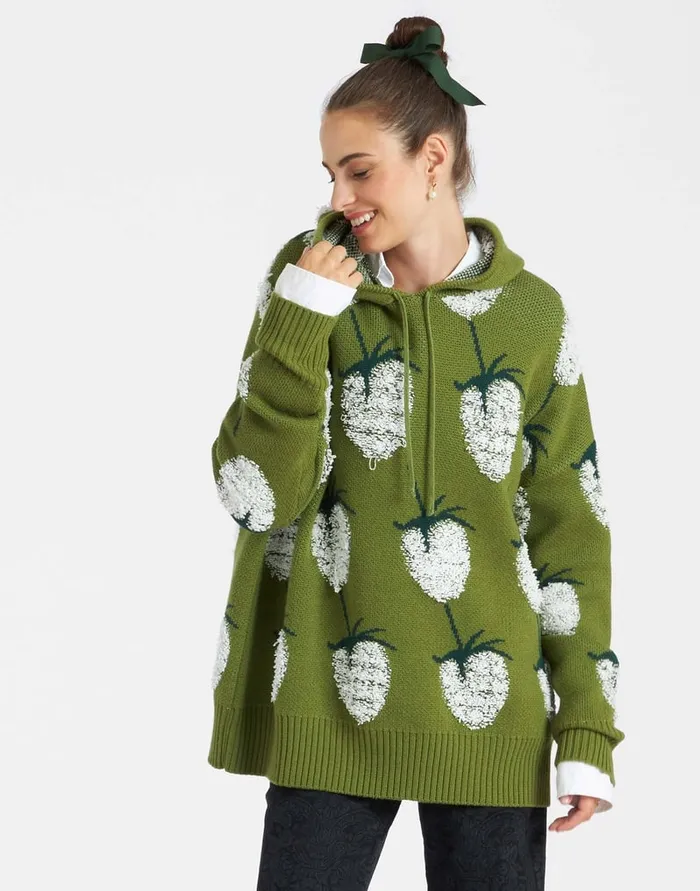 La Doublej Lampone Hoodie Green In Jacquard Women Knitwear