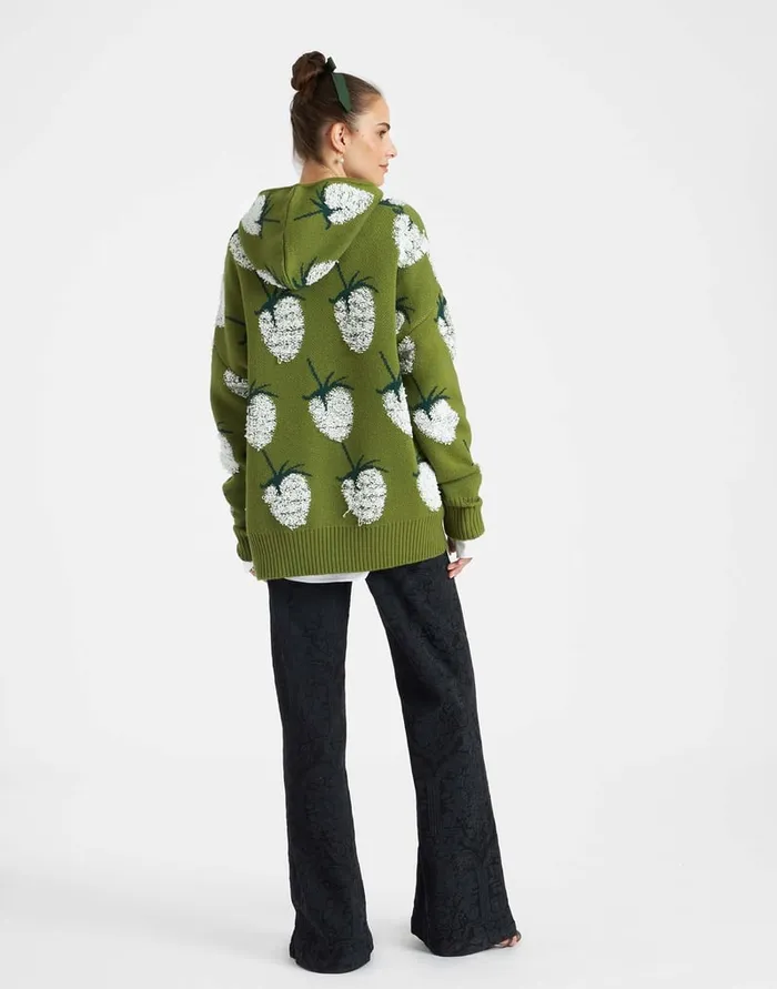La Doublej Lampone Hoodie Green In Jacquard Women Knitwear