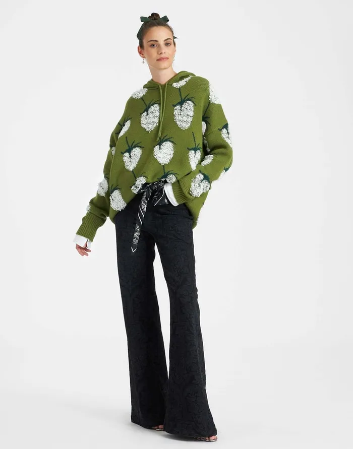 La Doublej Lampone Hoodie Green In Jacquard Women Knitwear