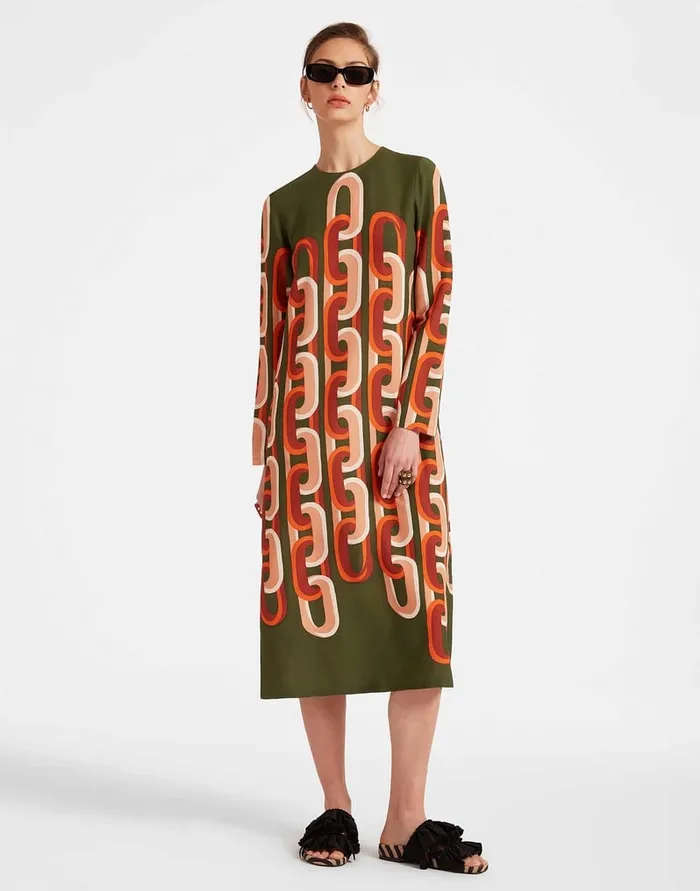 La Doublej Long Sleeve Midi Swing Dress Prometheus Place Camouflage In Sabl Women Dresses