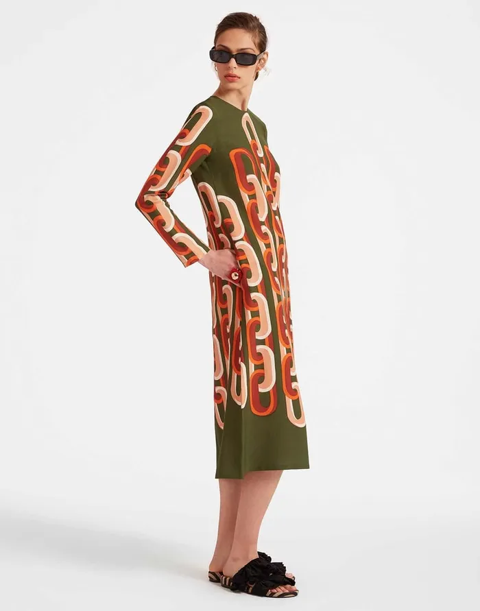 La Doublej Long Sleeve Midi Swing Dress Prometheus Place Camouflage In Sabl Women Dresses