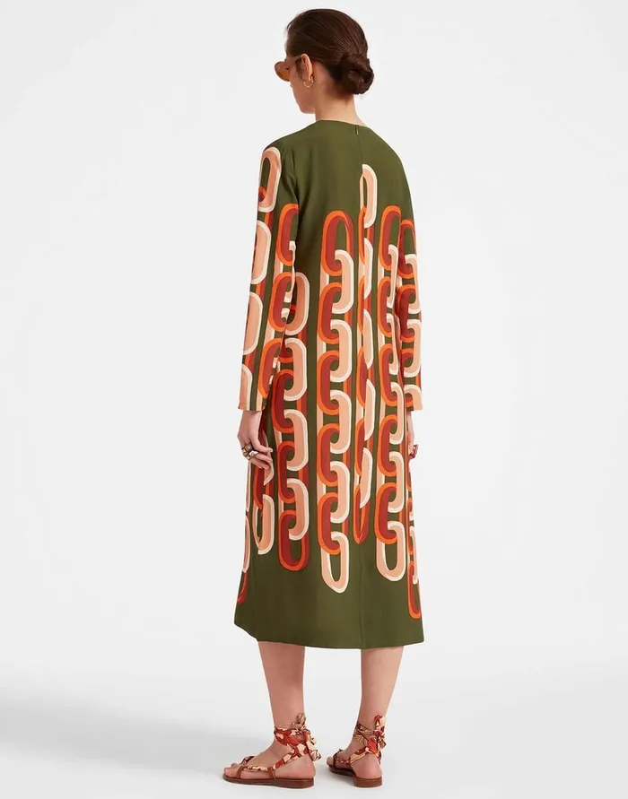 La Doublej Long Sleeve Midi Swing Dress Prometheus Place Camouflage In Sabl Women Dresses
