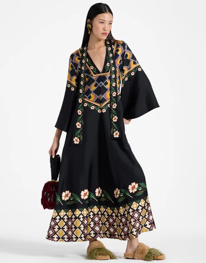 La Doublej Magnifico Dress Dazed Place Black In Silk Twill Women Dresses