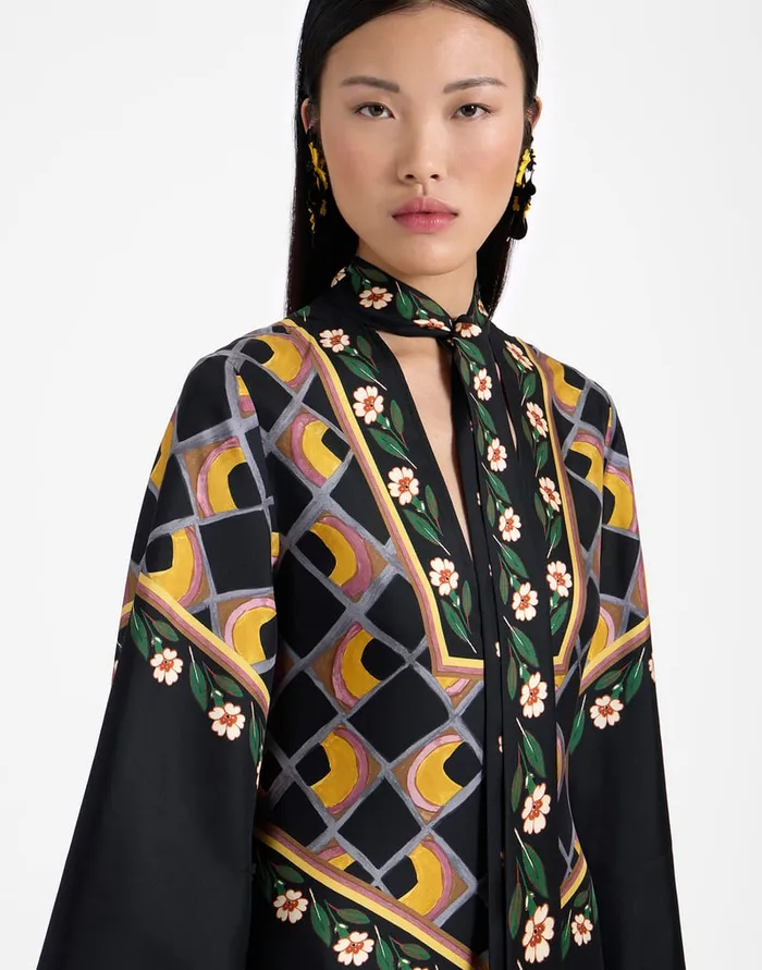 La Doublej Magnifico Dress Dazed Place Black In Silk Twill Women Dresses