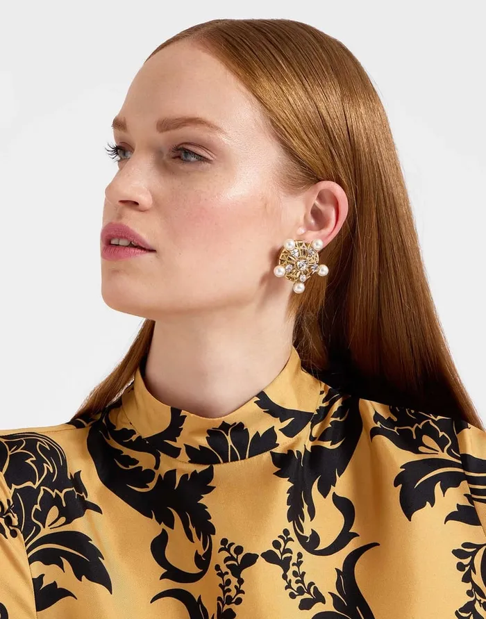 La Doublej Make An Exit Top Cherubs Gold In Silk Twill With Feathers Women Party Dressing