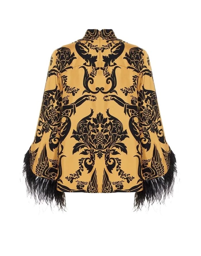 La Doublej Make An Exit Top Cherubs Gold In Silk Twill With Feathers Women Party Dressing
