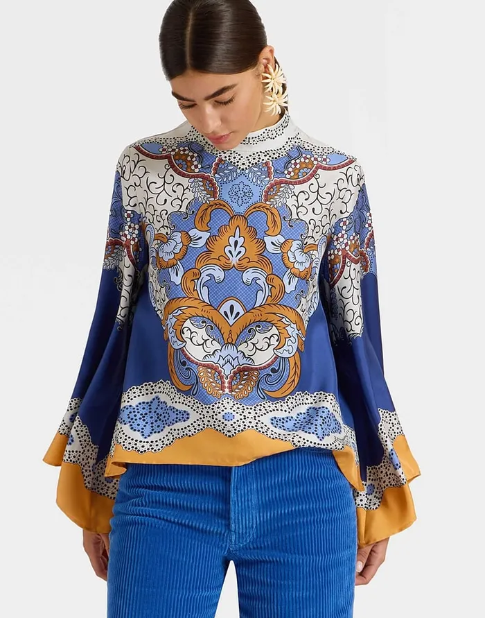 La Doublej Make An Exit Top Portal Place Light Blue In Silk Twill Women Shirts and Tops