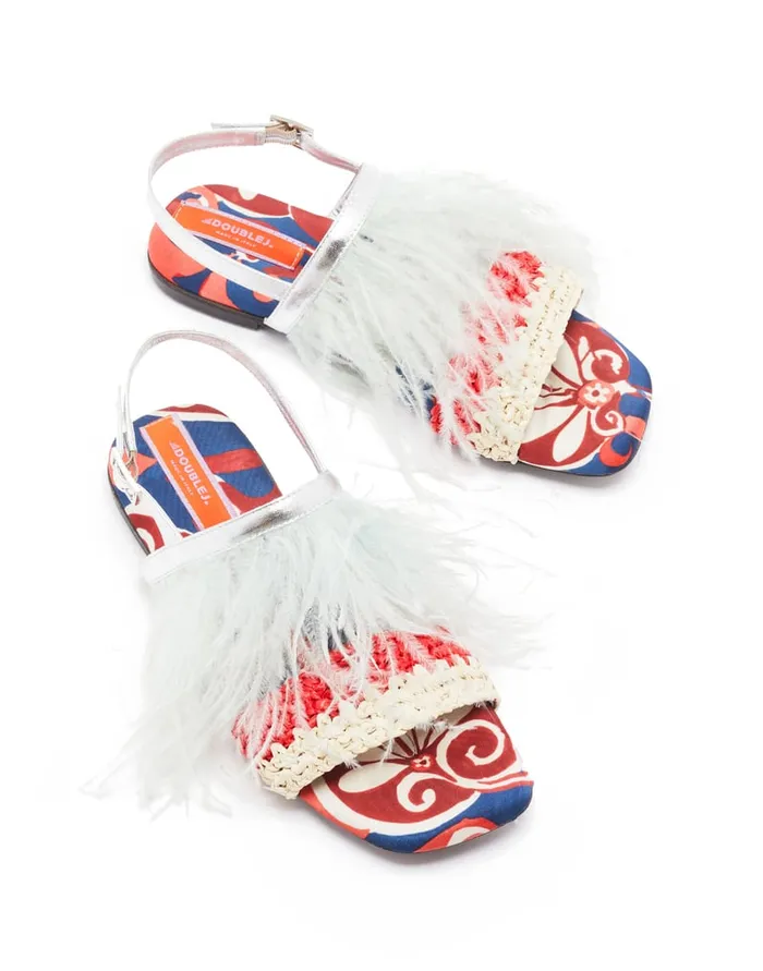 La Doublej Medal Sandal Moonflower Navy In Twill Women Shoes