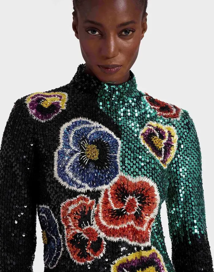 La Doublej Mini Halle Pansy Multicolor In Paillettes Embroidered Women Dresses