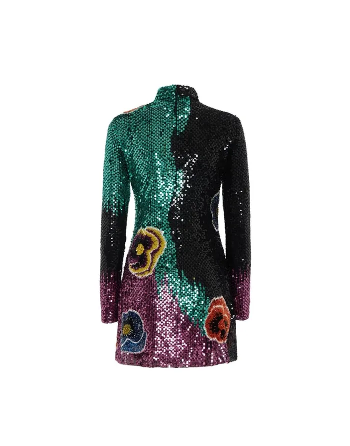La Doublej Mini Halle Pansy Multicolor In Paillettes Embroidered Women Dresses