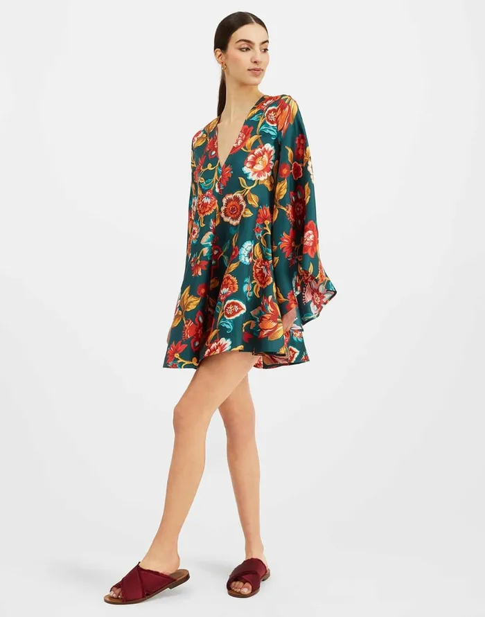 La Doublej Mini Magnifico Dress Hottie Emerald In Silk Twill Women Party Dressing