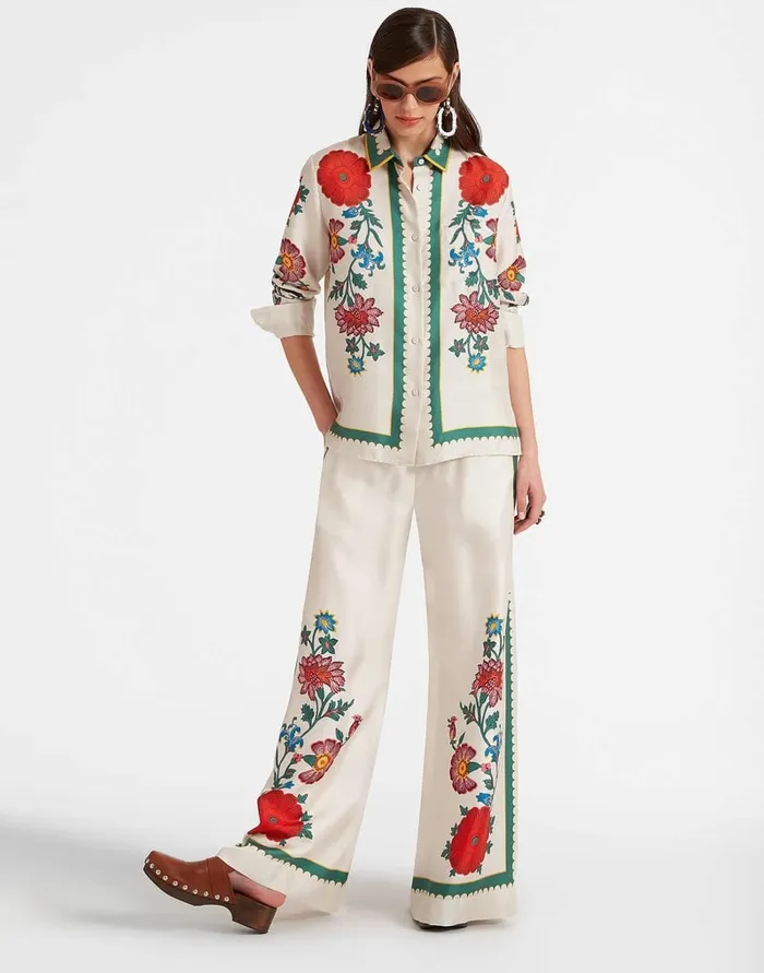 La Doublej Palazzo Pants Dragonflower Place Multicolor In Silk Twill Women Shorts and Pants