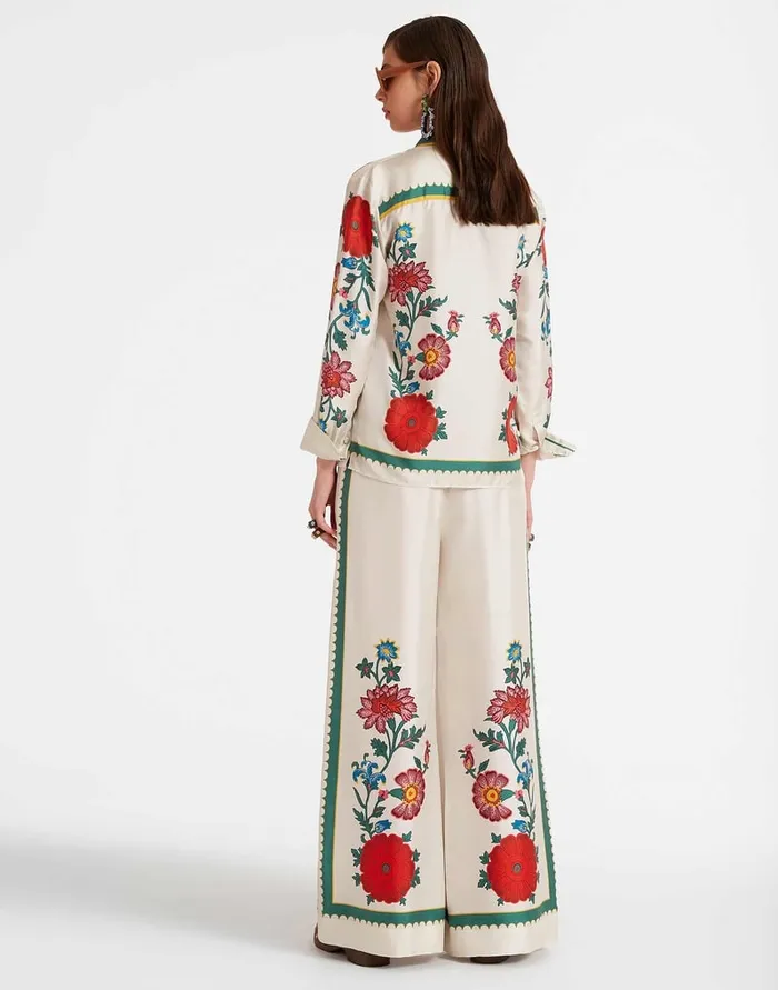 La Doublej Palazzo Pants Dragonflower Place Multicolor In Silk Twill Women Shorts and Pants