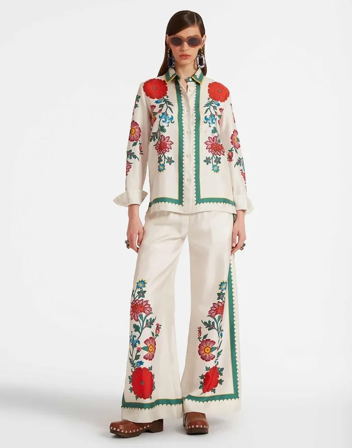 La Doublej Palazzo Pants Dragonflower Place Multicolor In Silk Twill Women Shorts and Pants