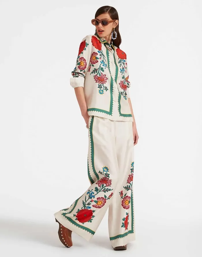 La Doublej Palazzo Pants Dragonflower Place Multicolor In Silk Twill Women Shorts and Pants