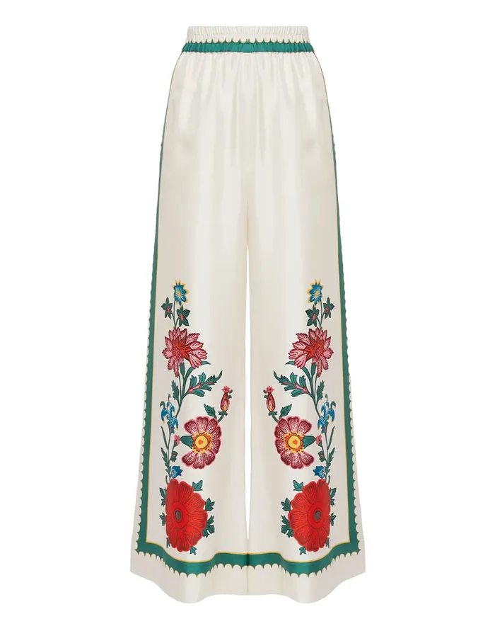 La Doublej Palazzo Pants Dragonflower Place Multicolor In Silk Twill Women Shorts and Pants