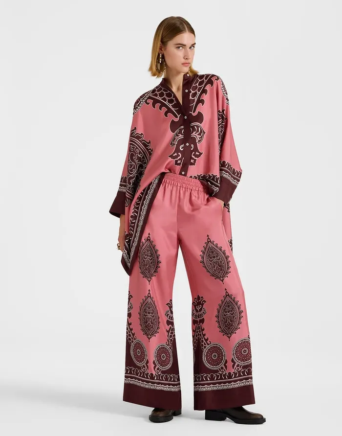 La Doublej Palazzo Pants Oltrarno Place Pink In Silk Twill Women Party Dressing