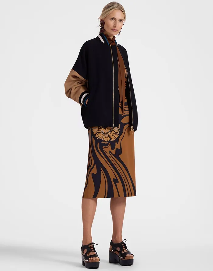 La Doublej Pencil Skirt Big Blooms Place Brown In Envers Satin Women Skirts