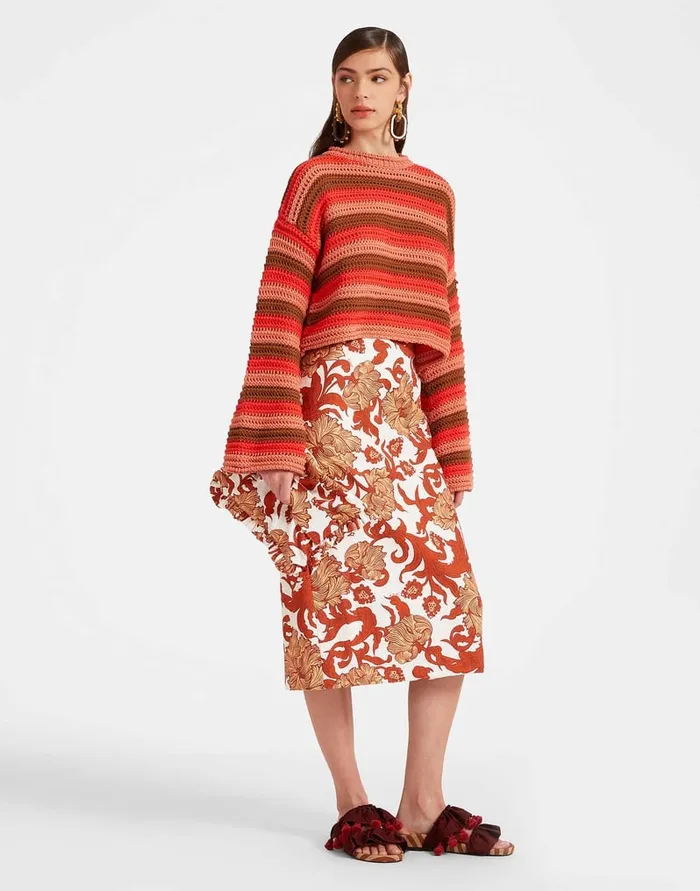 La Doublej Pencil Skirt Reef White In Shot Cotton Women Skirts