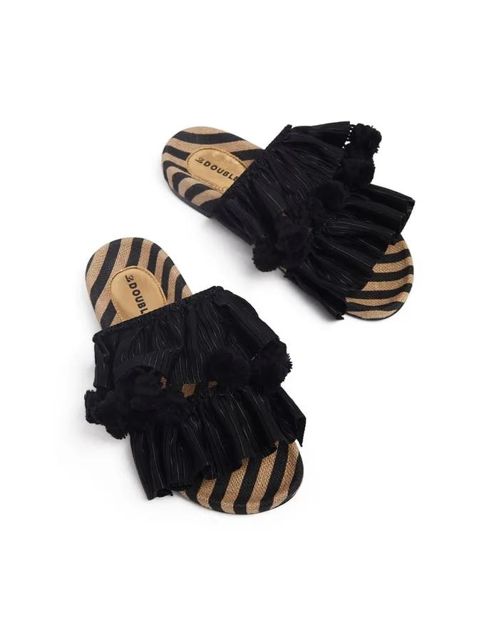 La Doublej Pimento Slide Solid Black In Viscose and Jute Women Shoes