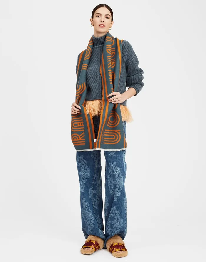 La Doublej Raise Your Vibration Scarf Dark Green In Wool Women Foulards and Scarves