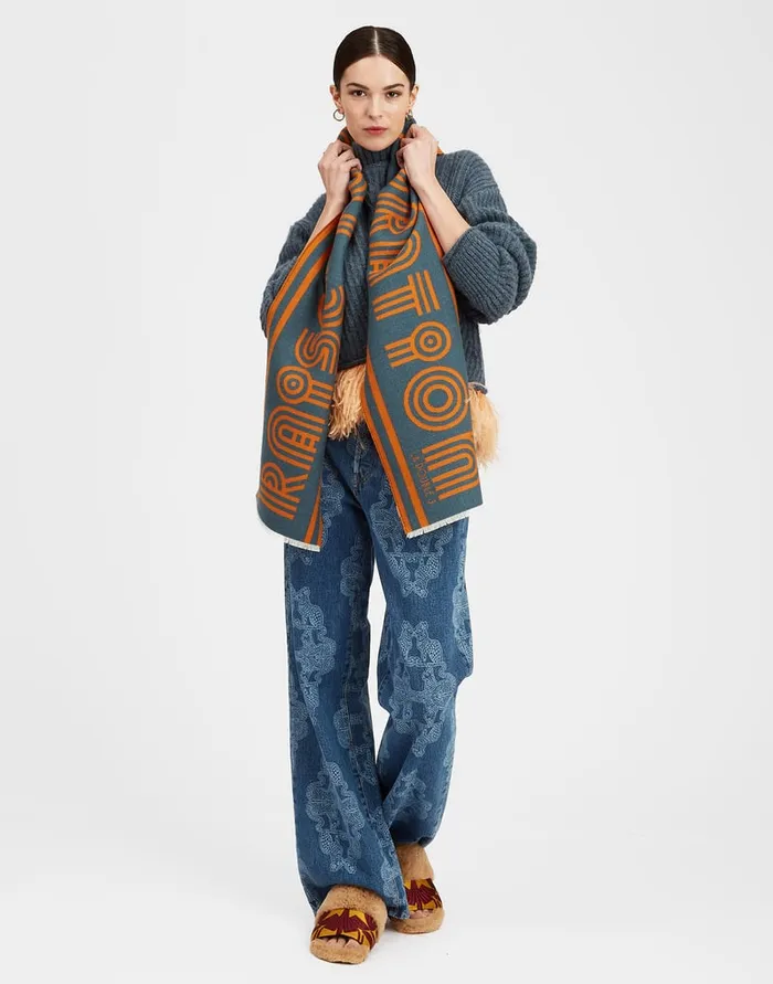 La Doublej Raise Your Vibration Scarf Dark Green In Wool Women Foulards and Scarves