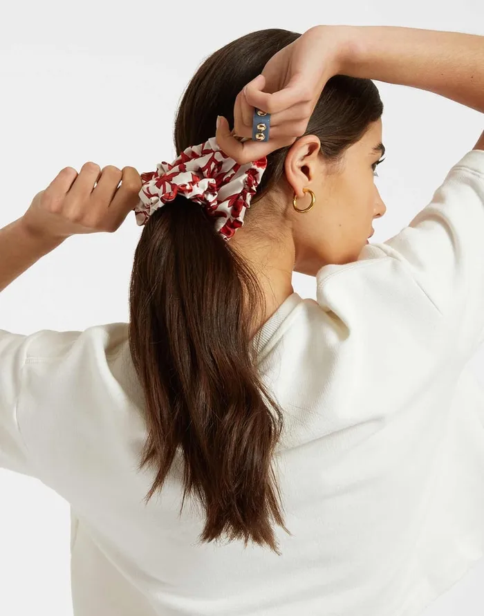 La Doublej Scrunchie Dragonflower Mini Red In Silk Twill Women Hair Accessories
