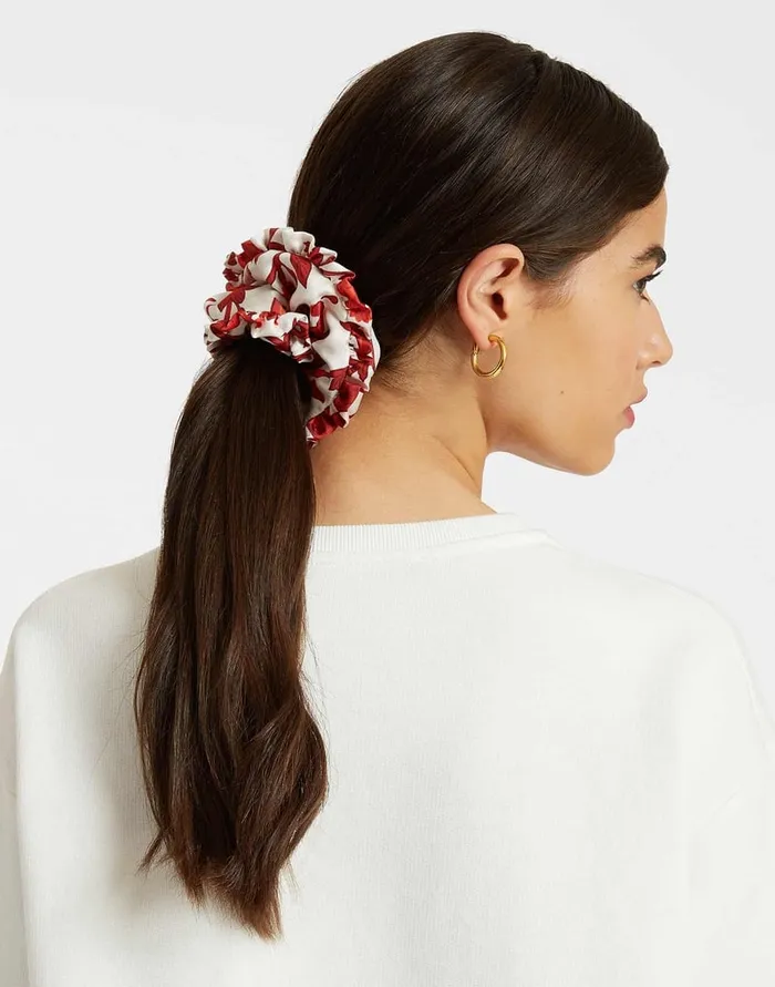 La Doublej Scrunchie Dragonflower Mini Red In Silk Twill Women Hair Accessories