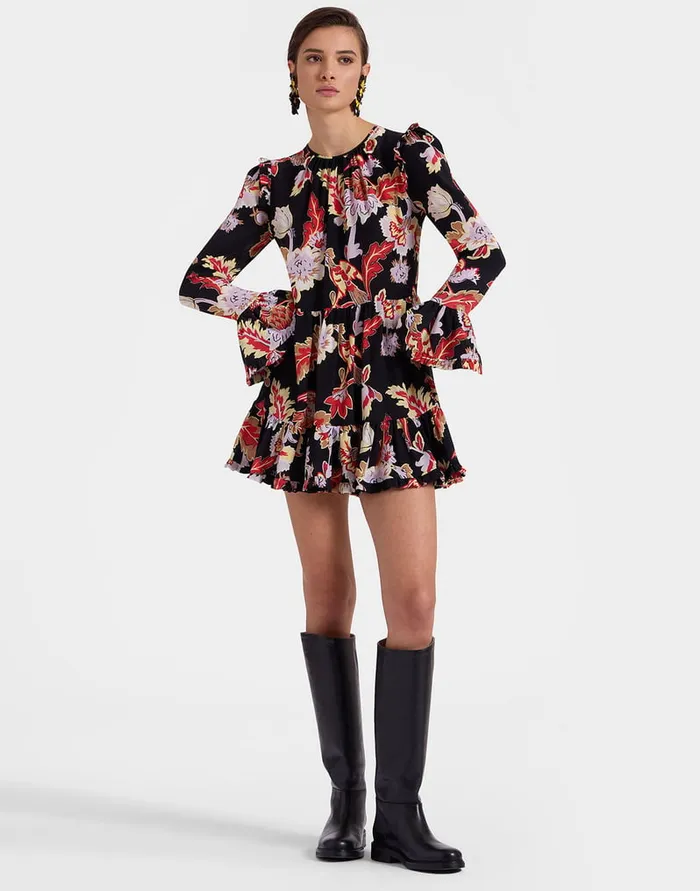 La Doublej Short Visconti Dress Lark Black In Crepe De Chine Silk Women Dresses
