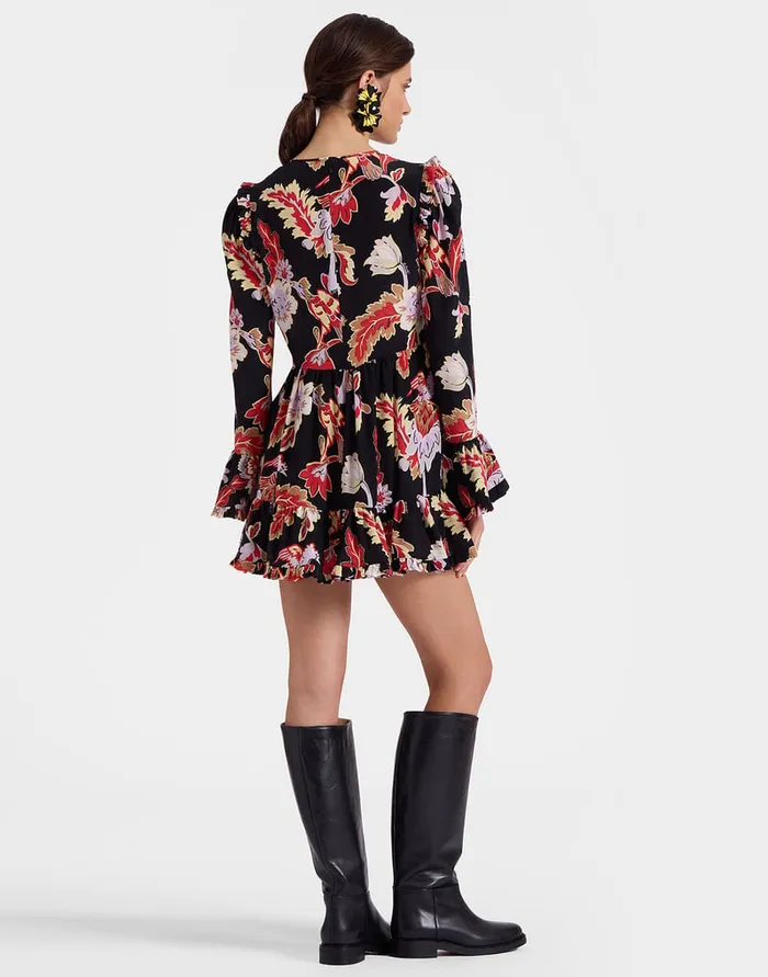 La Doublej Short Visconti Dress Lark Black In Crepe De Chine Silk Women Dresses