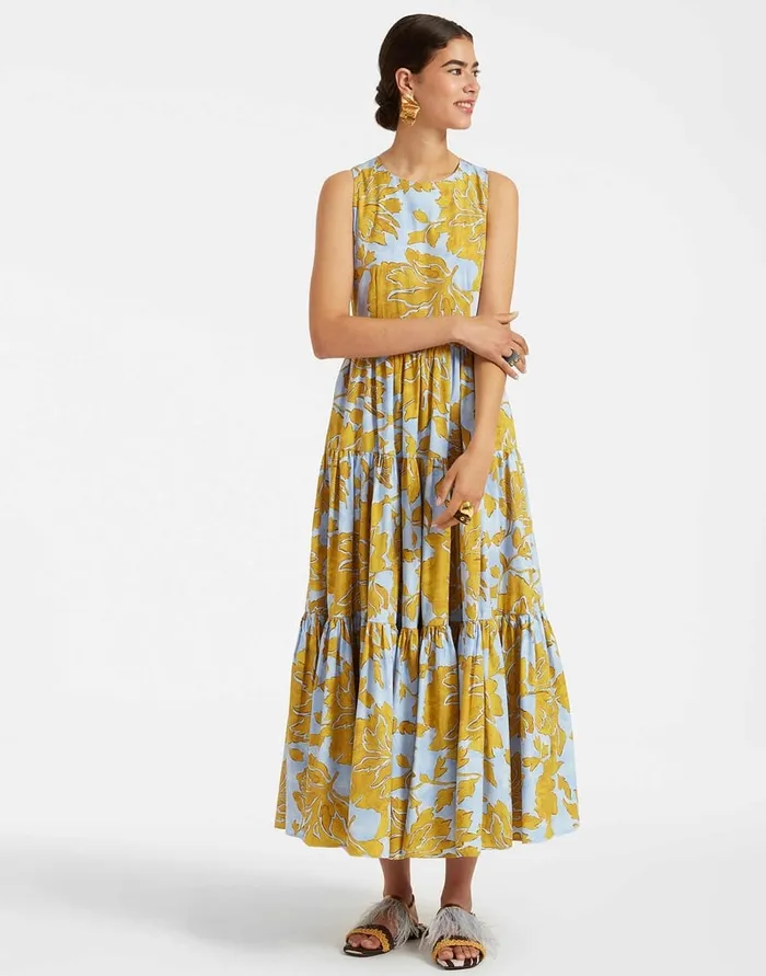 La Doublej Sleeveless Big Dress Tangle Light Blue In Summer Poplin Women Dresses