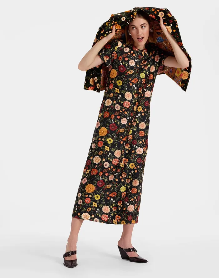 La Doublej Swing Dress Botticelli Black In Silk Twill Women Dresses