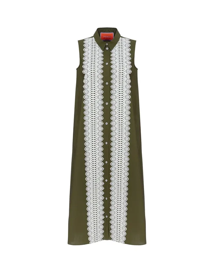 La Doublej Tootsie Dress Solid Camouflage In Crisp Poplin With Lacey Ribbons Women Dresses