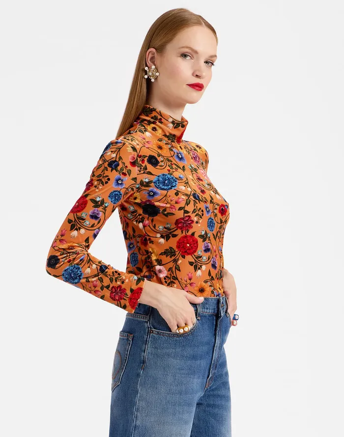 La Doublej Turtleneck Botticelli Rust In Velvet Stretch Women Shirts and Tops